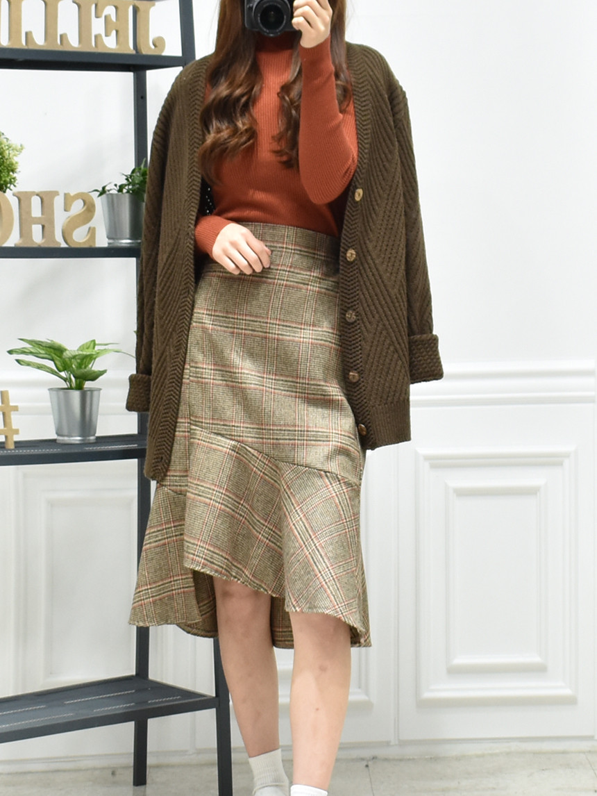 Check Long Uncle Mermaid Skirt 3color Fall Wool