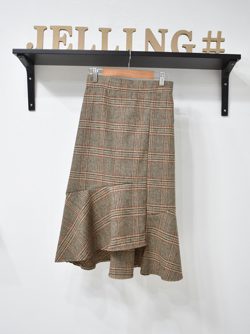 Check Long Uncle Mermaid Skirt 3color Fall Wool
