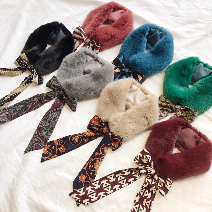 Gray Fake Per Mink Twilie Muffler Shawl Petit Scar