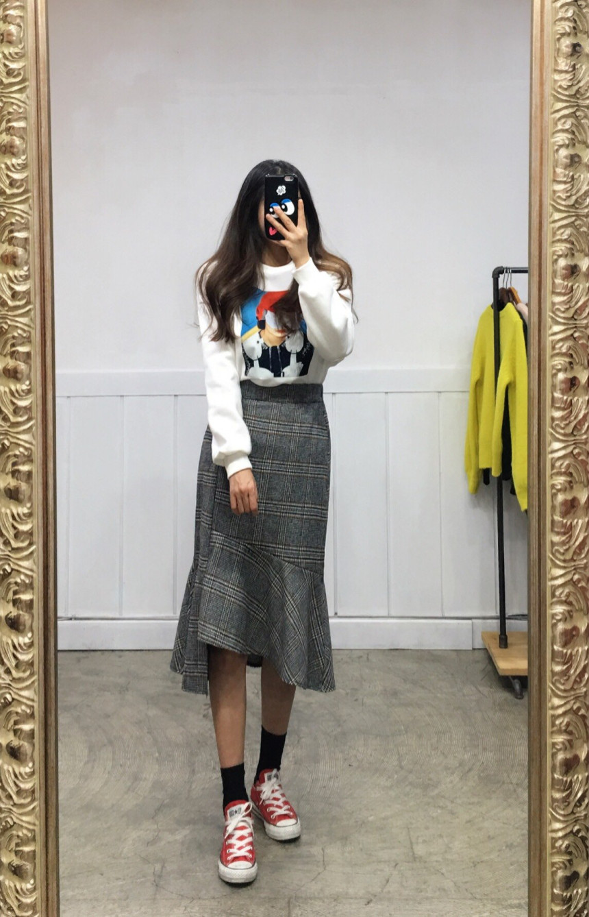 Winter Mermaid Check Unlined Long Skirt 2COLOR Coo