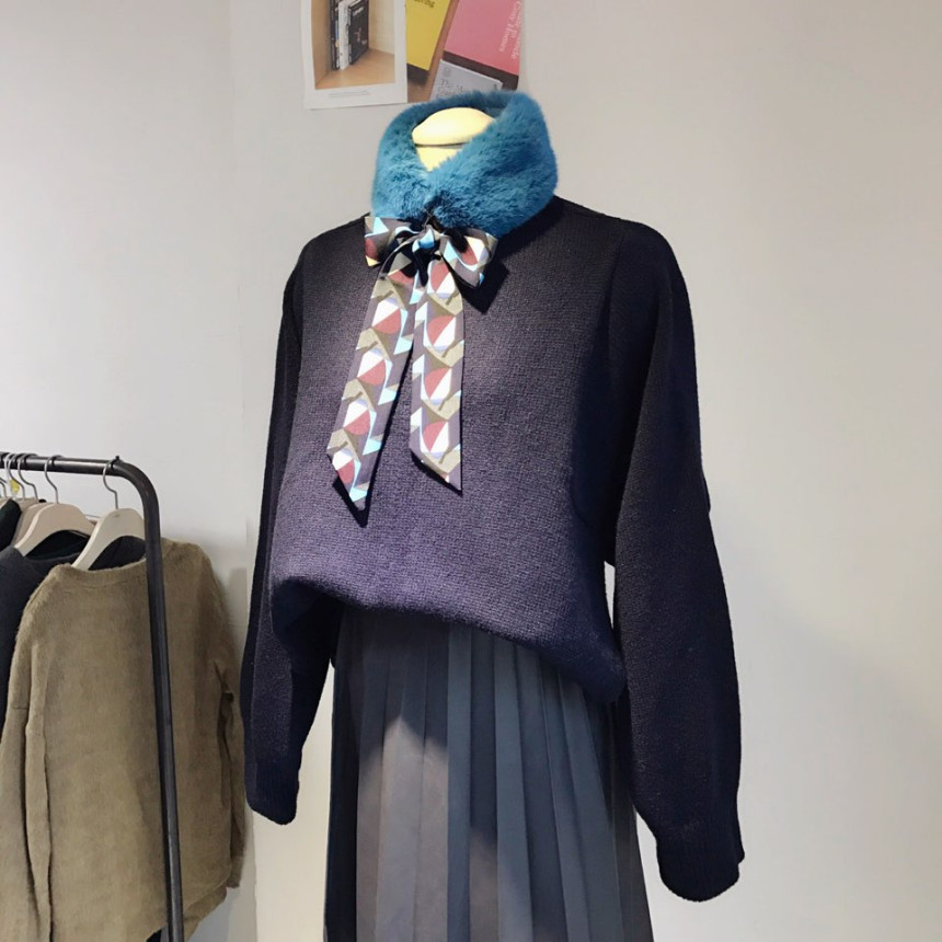 Blue Fake Per Mink Twilie Muffler Shawl Petit Scar