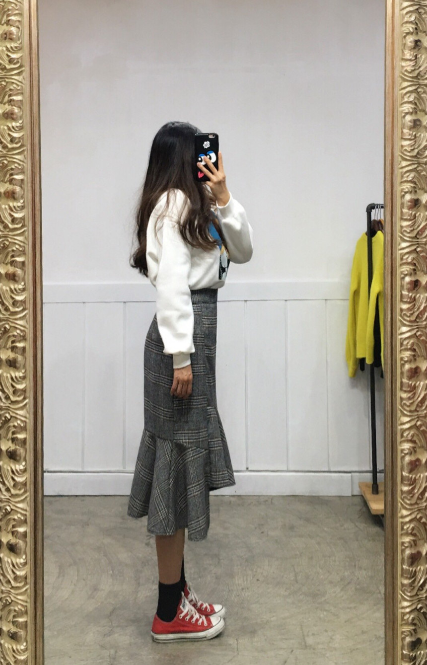 Winter Mermaid Check Unlined Long Skirt 2COLOR Coo