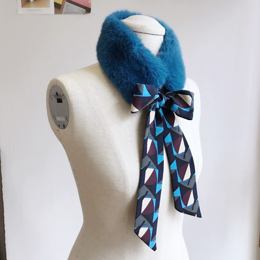Blue Fake Per Mink Twilie Muffler Shawl Petit Scar