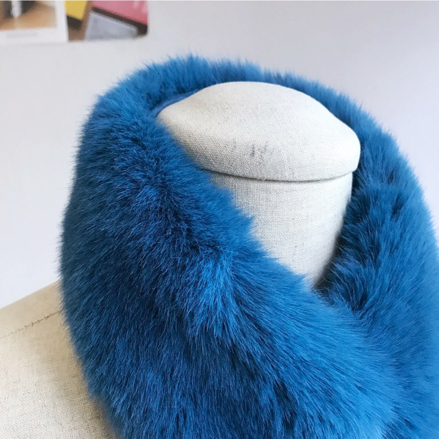 Blue Fake Per Mink Twilie Muffler Shawl Petit Scar