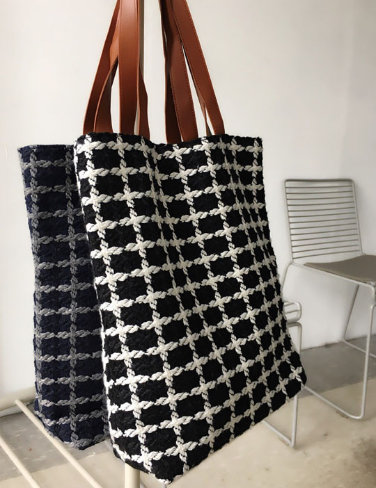 Check Tweed Eco Bag Embroidery college bag Recomme