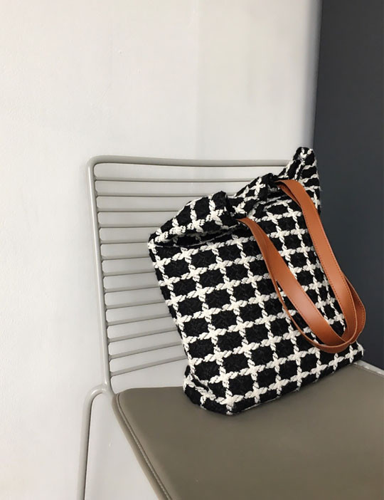 Check Tweed Eco Bag Embroidery college bag Recomme