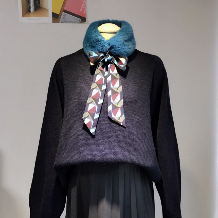 Blue Fake Per Mink Twilie Muffler Shawl Petit Scar