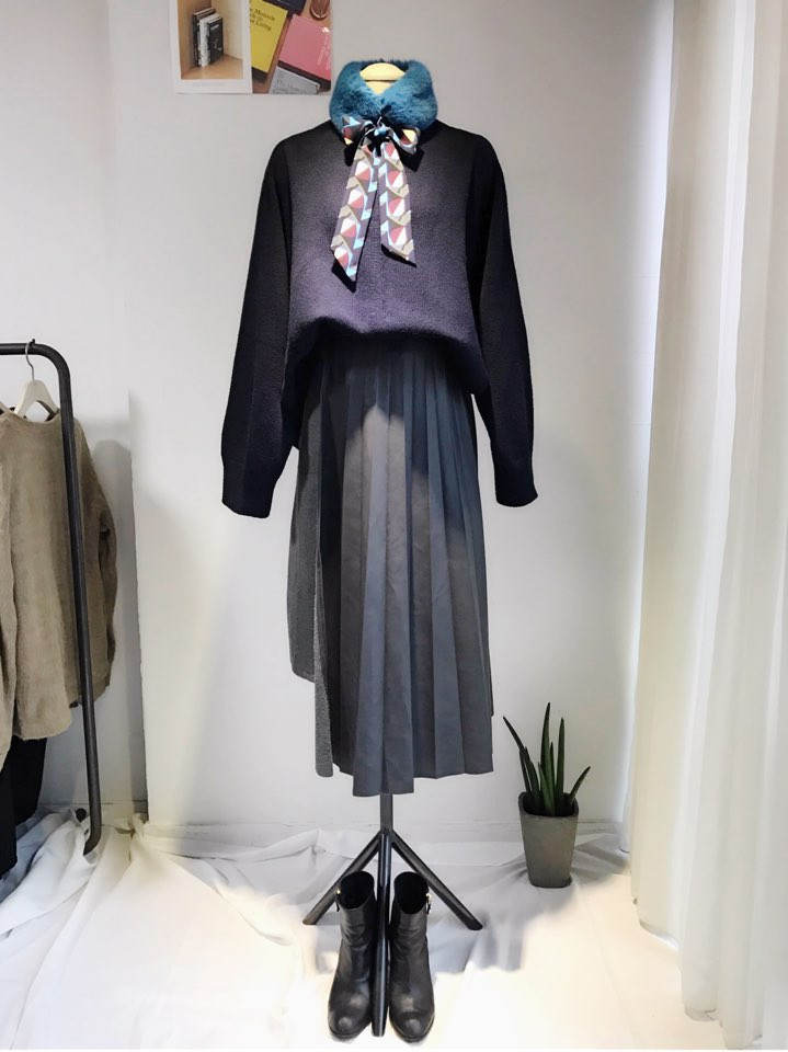 Blue Fake Per Mink Twilie Muffler Shawl Petit Scar