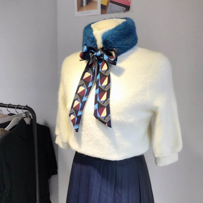 Blue Fake Per Mink Twilie Muffler Shawl Petit Scar