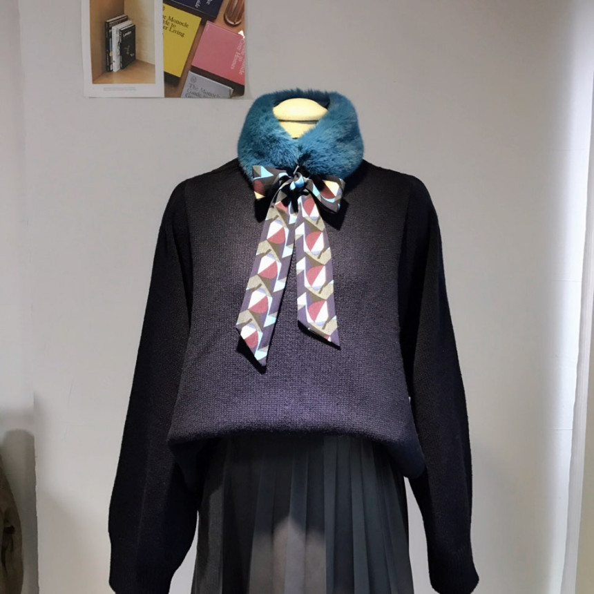 Blue Fake Per Mink Twilie Muffler Shawl Petit Scar