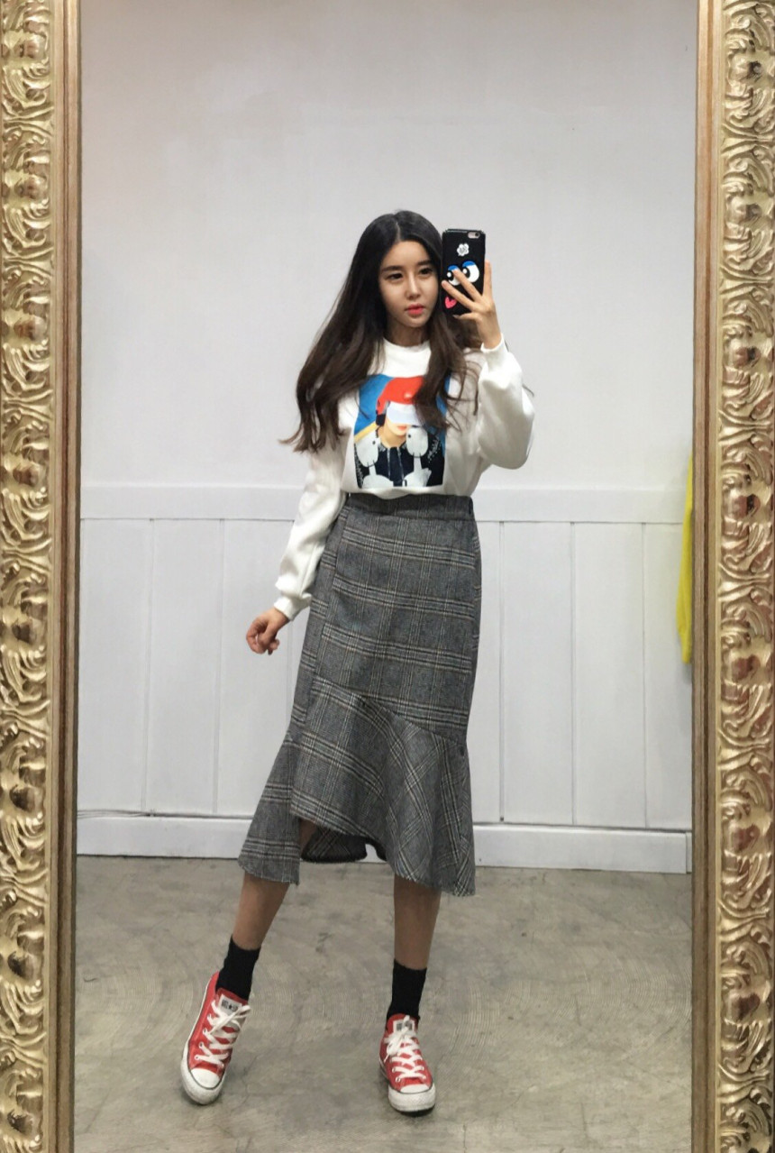 Winter Mermaid Check Unlined Long Skirt 2COLOR Coo