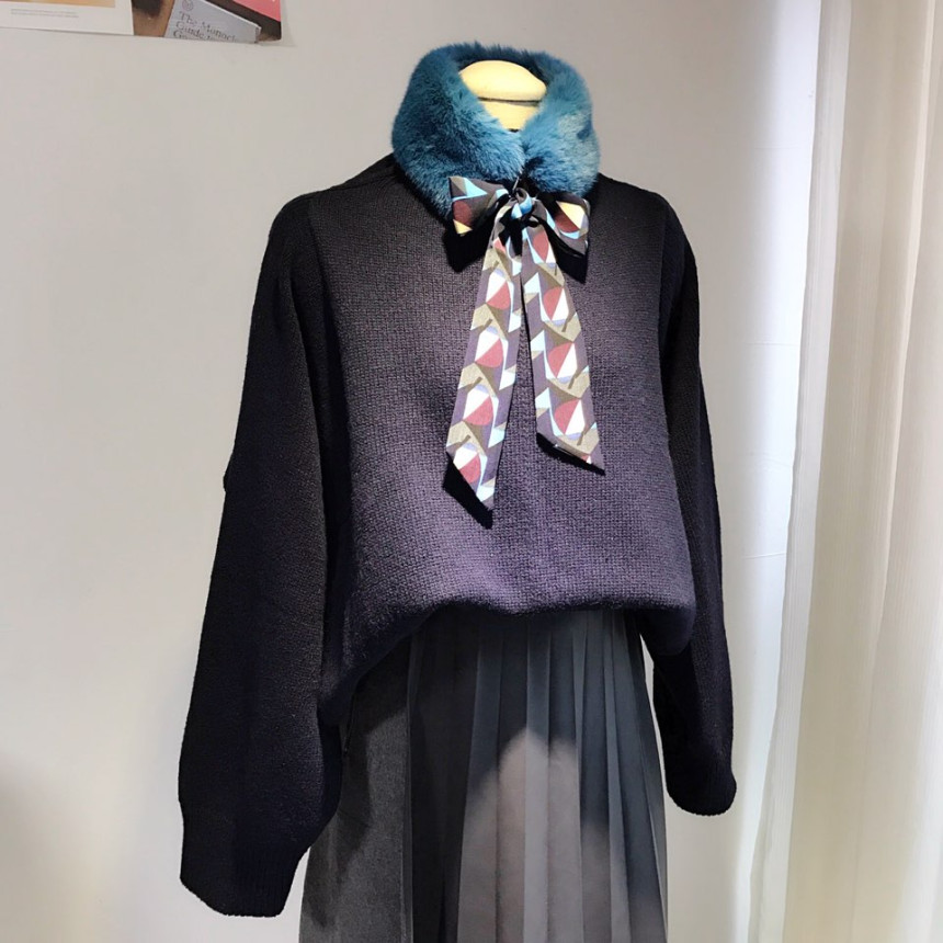 Blue Fake Per Mink Twilie Muffler Shawl Petit Scar