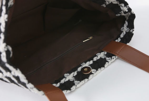 Check Tweed Eco Bag Embroidery college bag Recomme