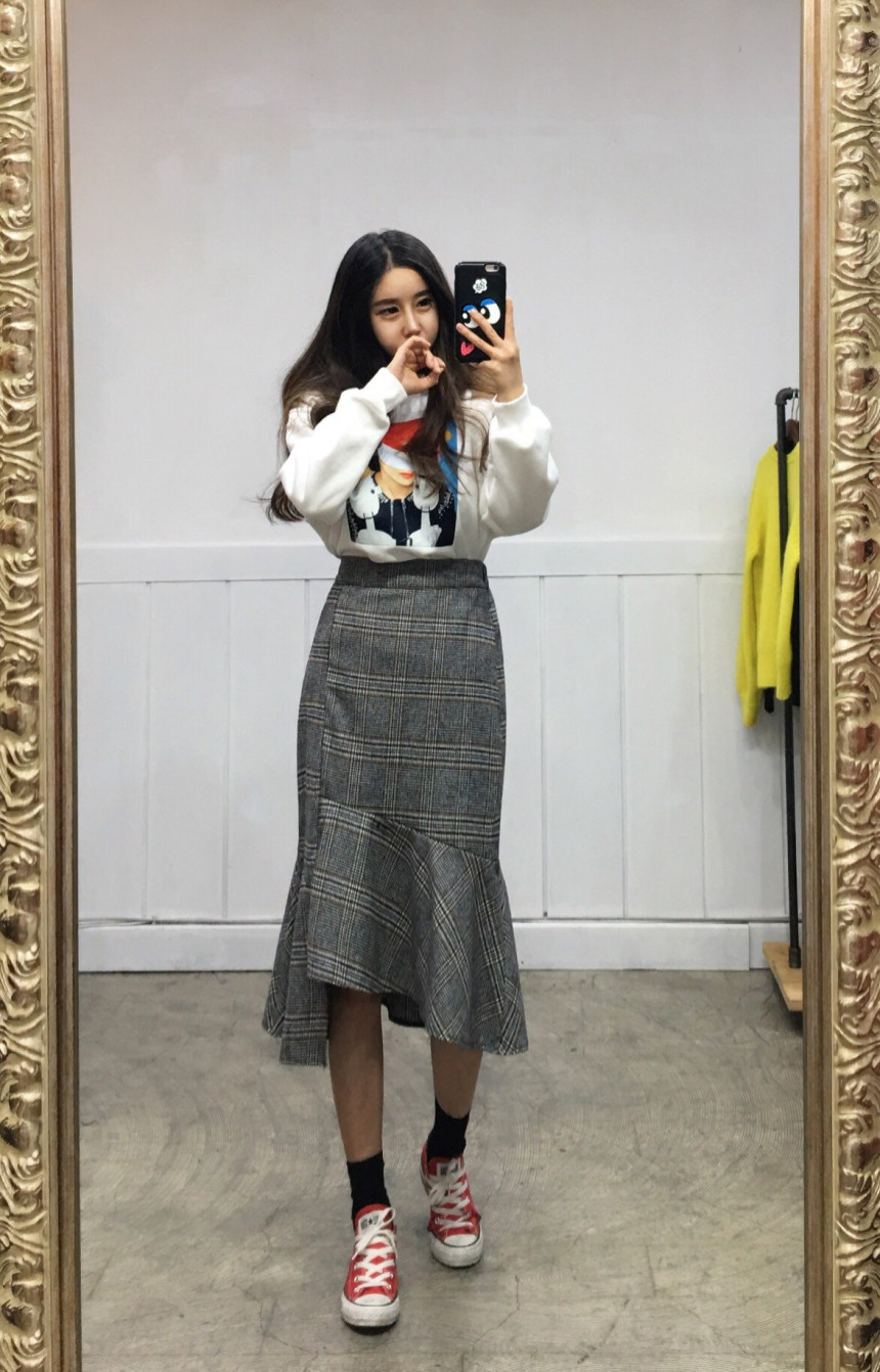 Winter Mermaid Check Unlined Long Skirt 2COLOR Coo