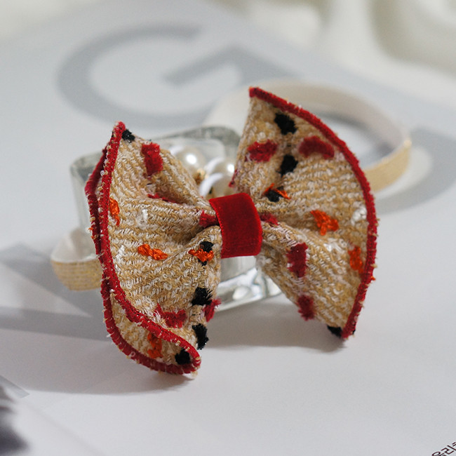 Hair Accessories Beige Red Ruffle Ribbon Baby Hair