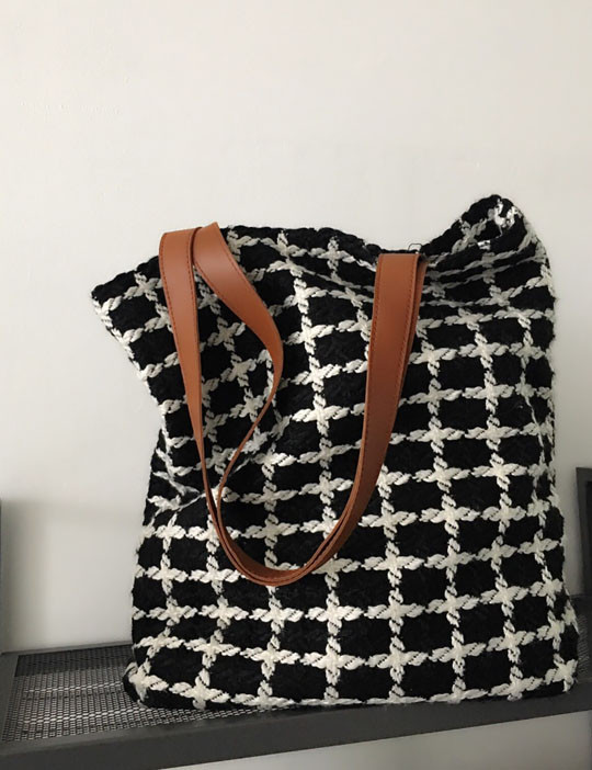 Check Tweed Eco Bag Embroidery college bag Recomme