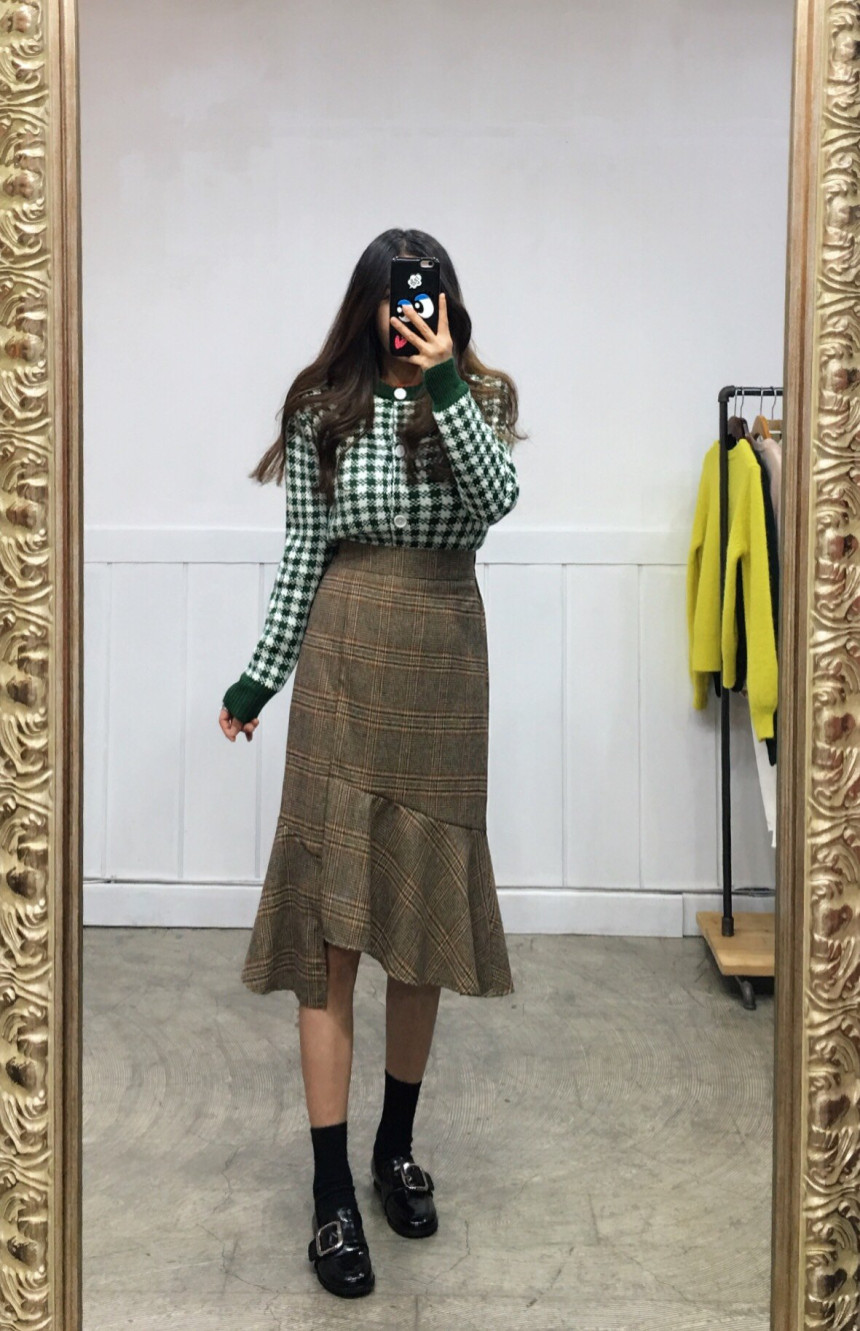 Winter Mermaid Check Unlined Long Skirt 2COLOR Coo