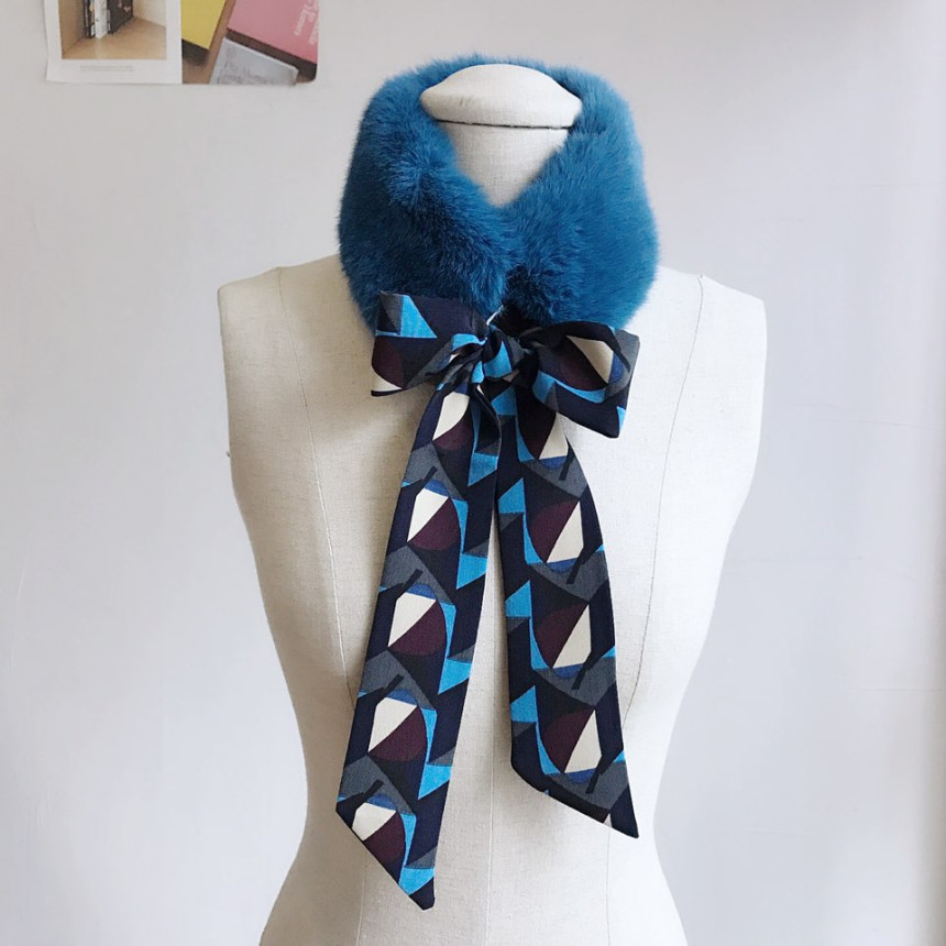Blue Fake Per Mink Twilie Muffler Shawl Petit Scar