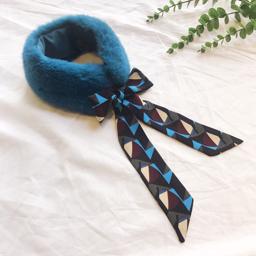 Blue Fake Per Mink Twilie Muffler Shawl Petit Scar