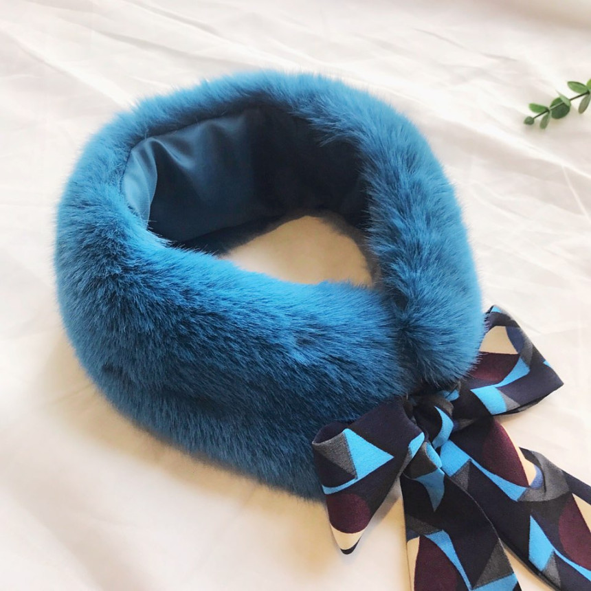 Blue Fake Per Mink Twilie Muffler Shawl Petit Scar