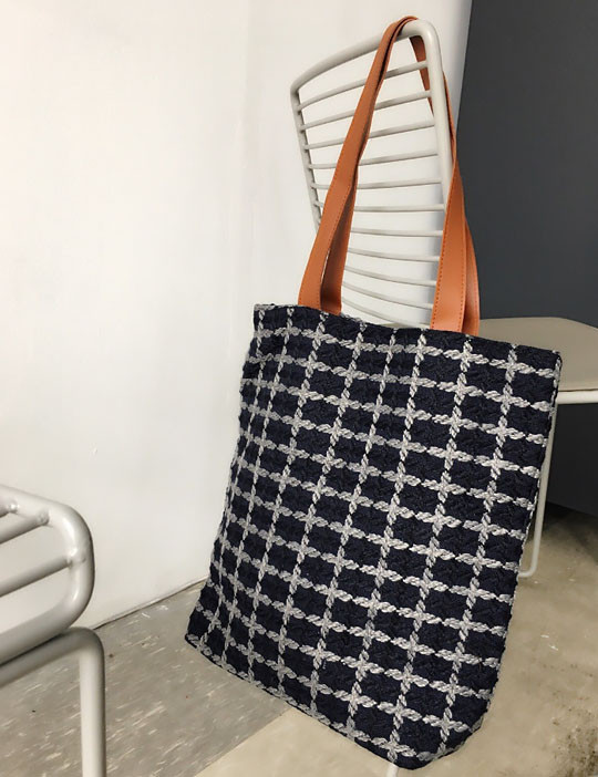 Check Tweed Eco Bag Embroidery college bag Recomme