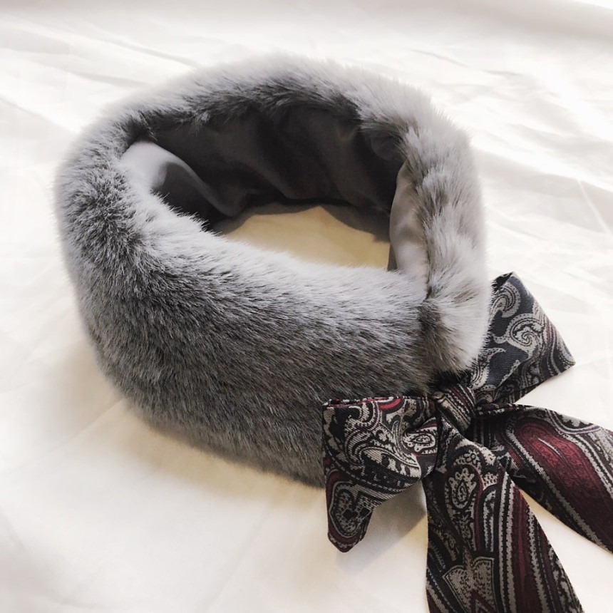 Gray Fake Per Mink Twilie Muffler Shawl Petit Scar