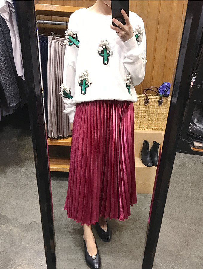 Metal pleated long skirt wrinkled autumn