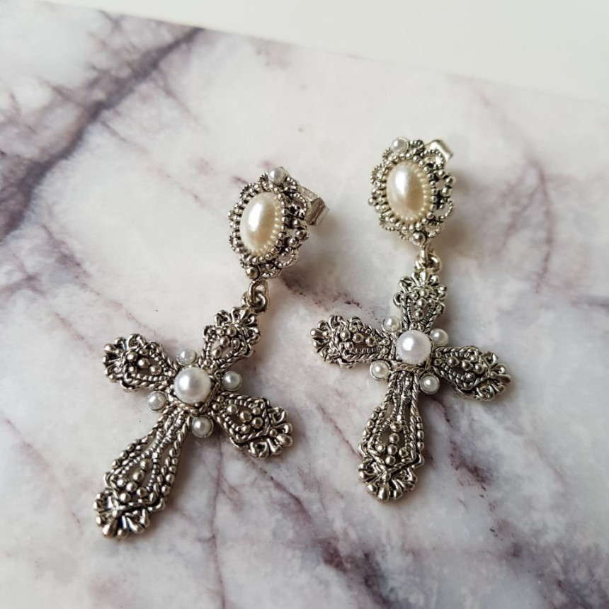 Jean Cross Antique Drop Earrings Women Elegant Lux