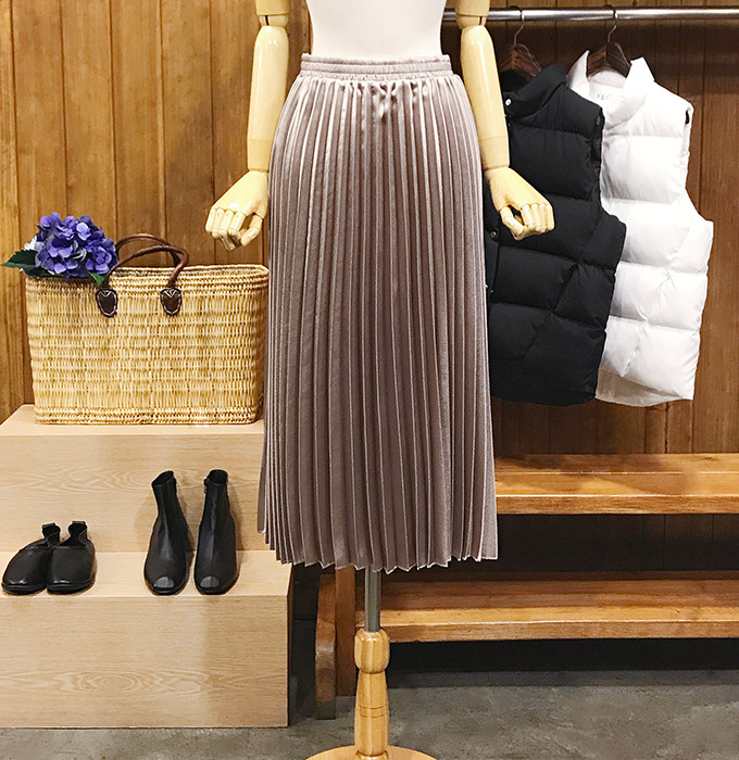 Metal pleated long skirt wrinkled autumn