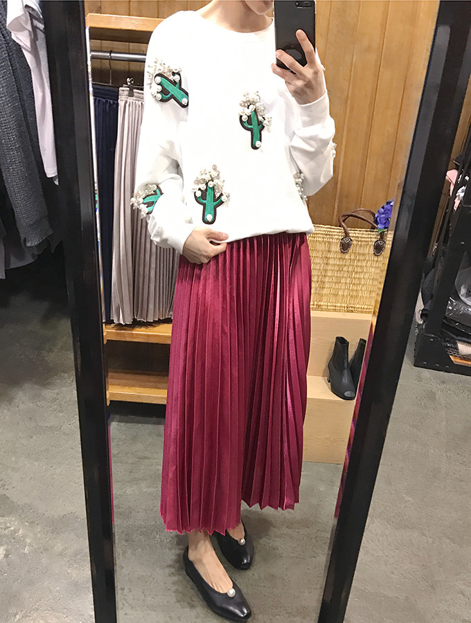 Metal pleated long skirt wrinkled autumn