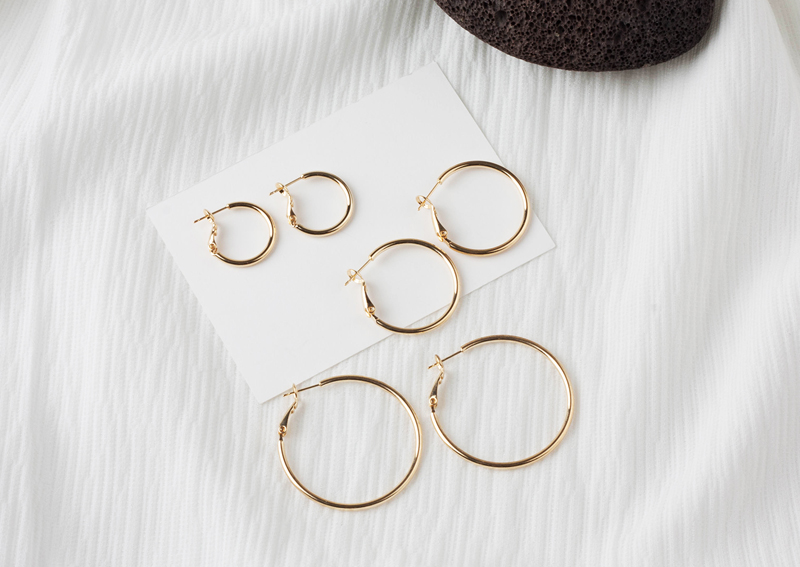 Basic basic ring earrings 3 kinds Daily coordinati