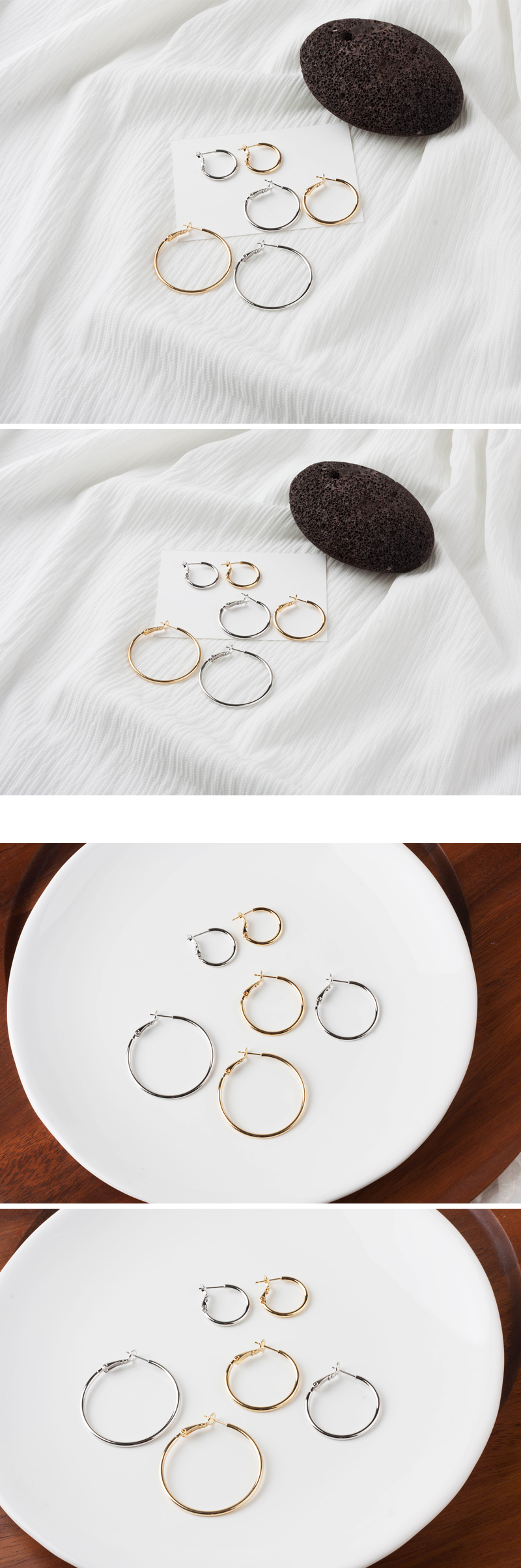Basic basic ring earrings 3 kinds Daily coordinati
