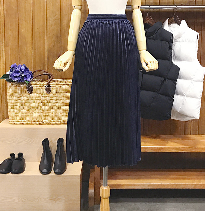 Metal pleated long skirt wrinkled autumn