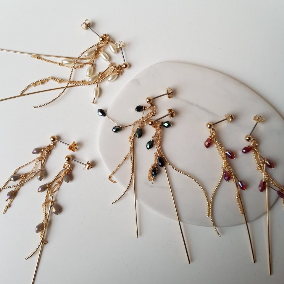 Lauren Crystal Long Drop Earrings 4 color Luxury l