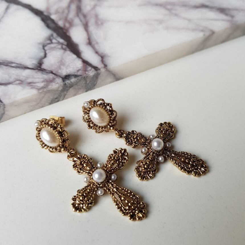Jean Cross Antique Drop Earrings Women Elegant Lux
