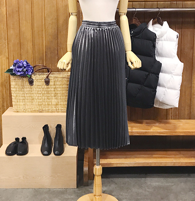 Metal pleated long skirt wrinkled autumn