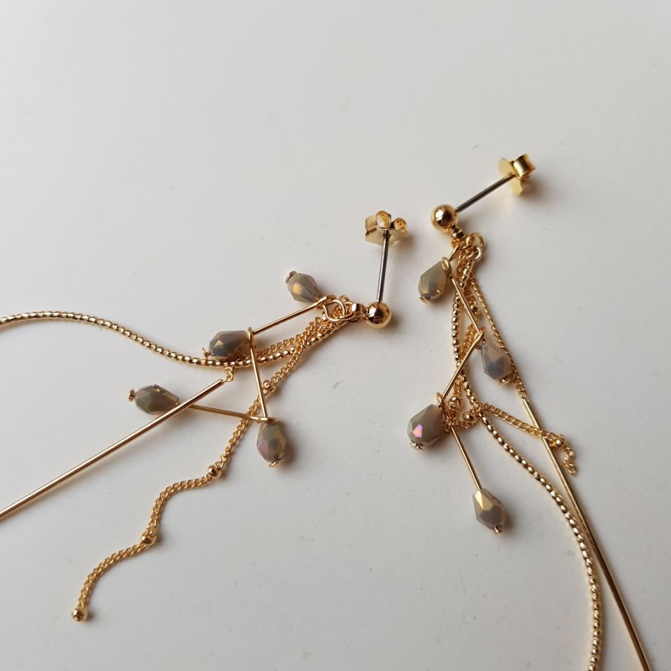 Lauren Crystal Long Drop Earrings 4 color Luxury l
