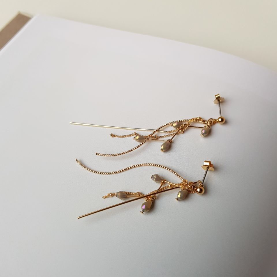 Lauren Crystal Long Drop Earrings 4 color Luxury l