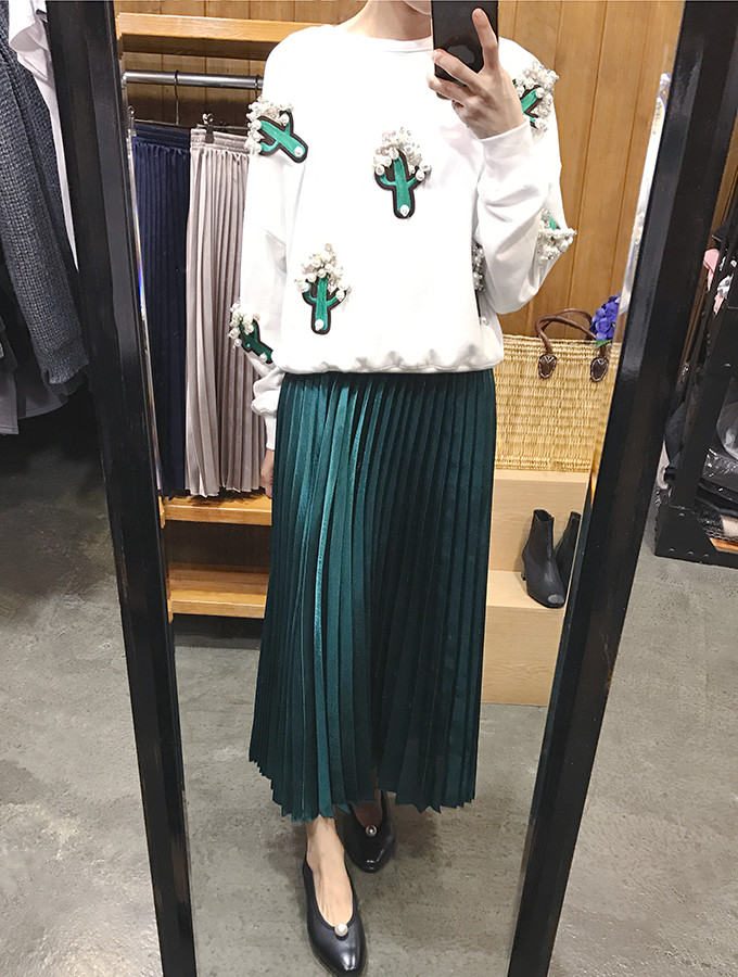 Metal pleated long skirt wrinkled autumn