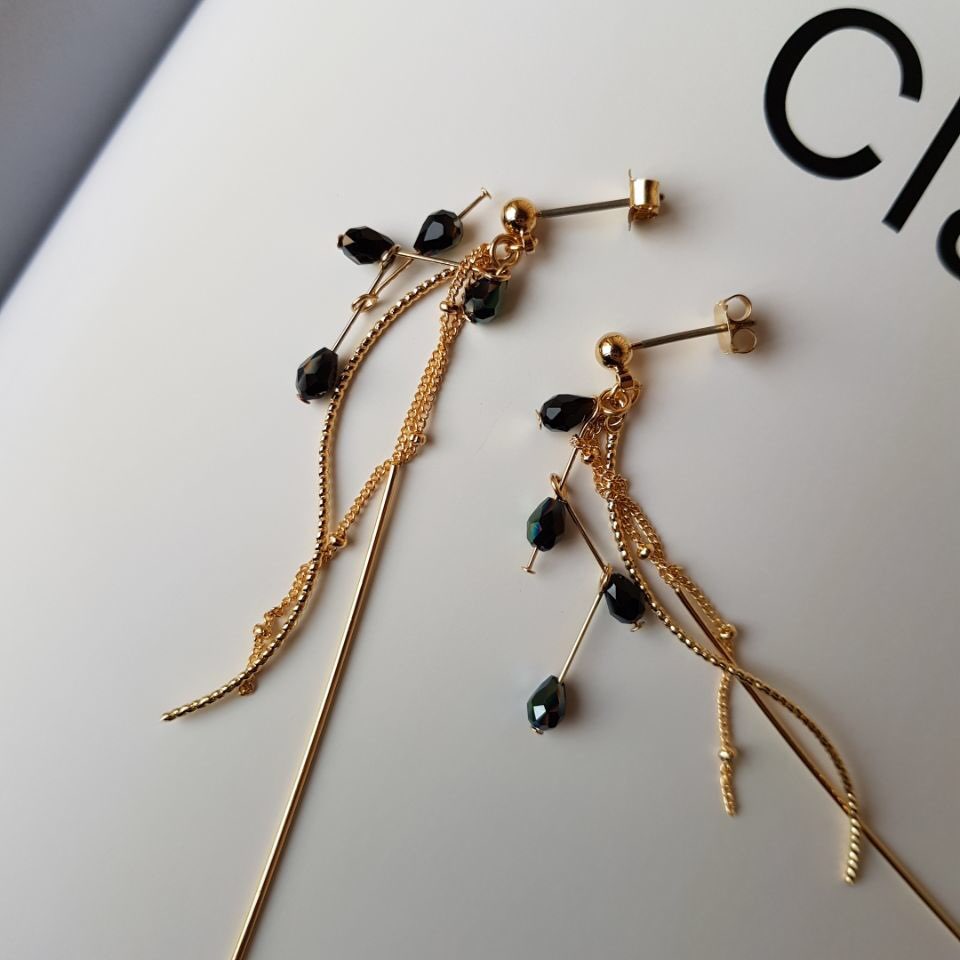 Lauren Crystal Long Drop Earrings 4 color Luxury l