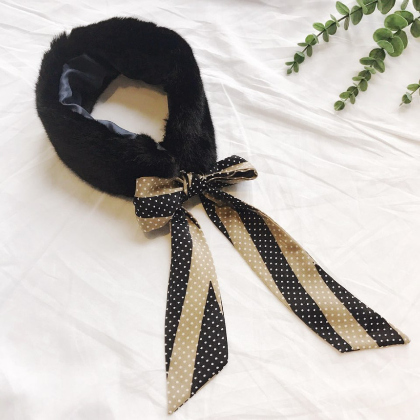 Black Fake Per Mink Twilie Muffler Shawl Petit Sca