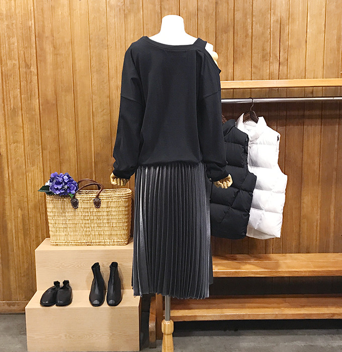 Metal pleated long skirt wrinkled autumn