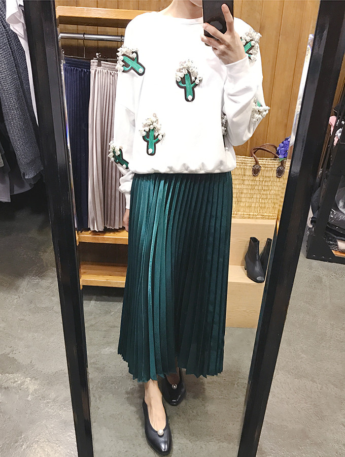 Metal pleated long skirt wrinkled autumn