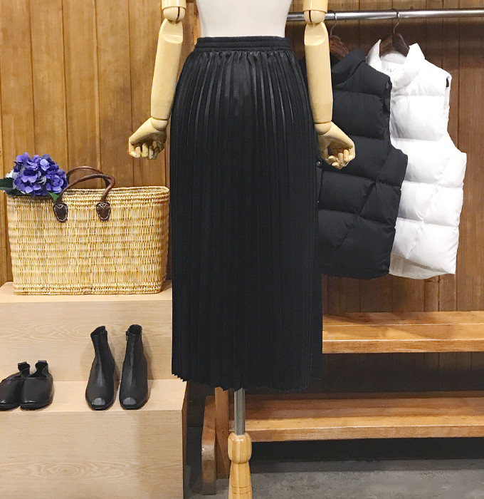 Metal pleated long skirt wrinkled autumn