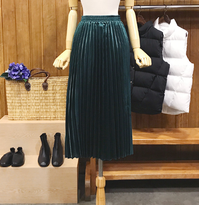 Metal pleated long skirt wrinkled autumn