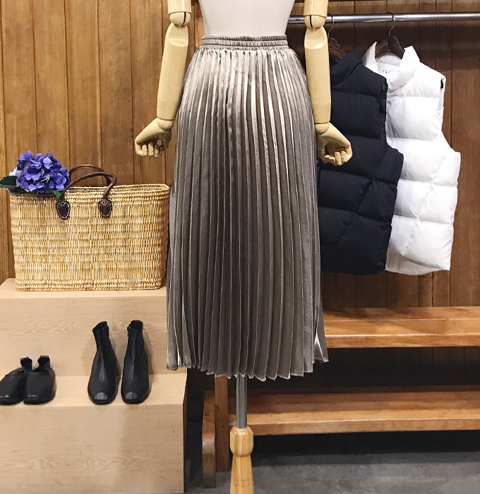 Metal pleated long skirt wrinkled autumn