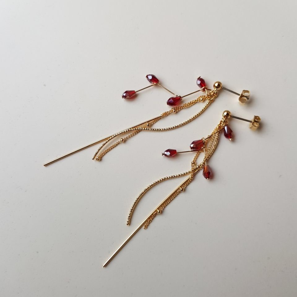 Lauren Crystal Long Drop Earrings 4 color Luxury l