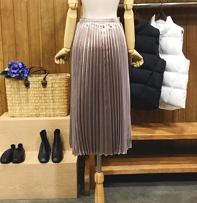 Metal pleated long skirt wrinkled autumn