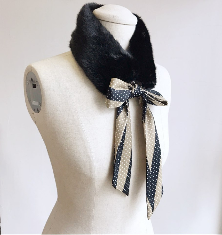 Black Fake Per Mink Twilie Muffler Shawl Petit Sca