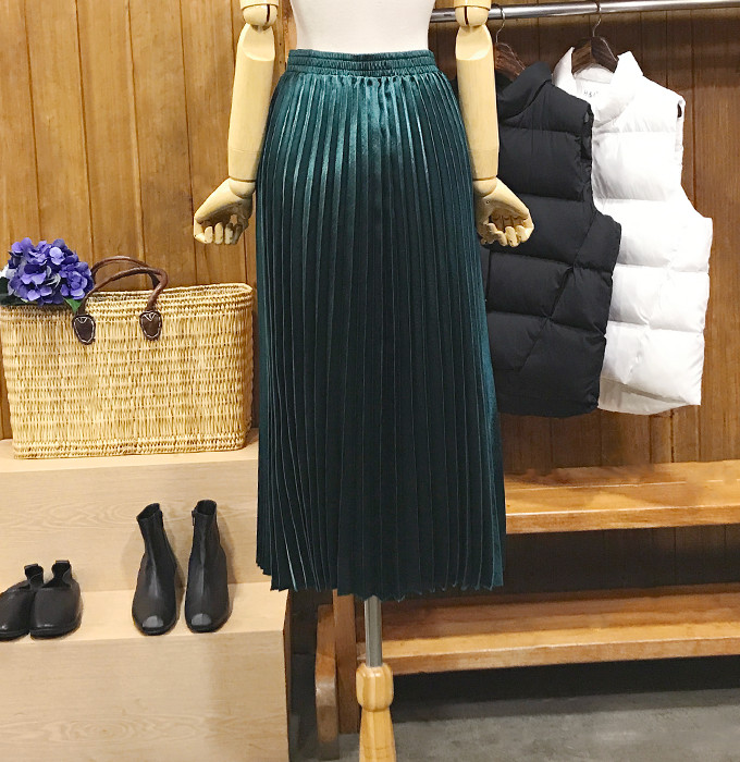 Metal pleated long skirt wrinkled autumn